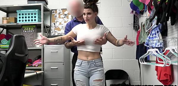  Feisty big boobs teen thief Indica Flower gets busted stealing dildos